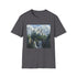 Charcoal mystical fantasy castle t-shirt, unisex regular fit, soft fabric.