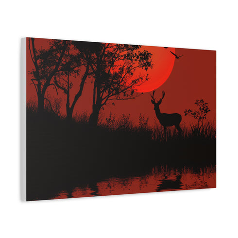 Nature Wildlife Silhouette Deer — Canvas Wall Art — Side Profile & Stretched Corner Detail