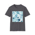 Charcoal cotton T-shirt with watercolor eye pattern and crew neck design