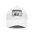 Dalmatian baseball cap with white/light brown patch in rectangle shape.
