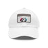 Dalmatian graphic baseball cap in white with light brown patch.