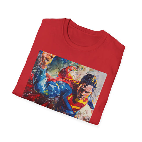 Charcoal crew neck cotton T-shirt with vibrant Superman painting design