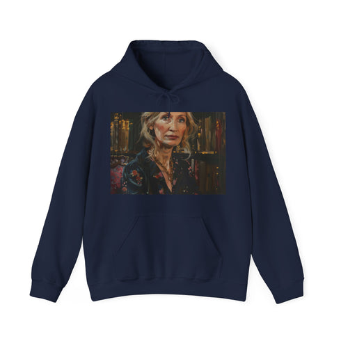 Magical navy canvas hoodie with JK Rowling painting print.