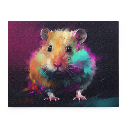 Colorful Neon Hamster Watercolor Jigsaw Puzzle for Animal Lovers.