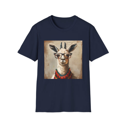Men's charcoal cotton T-shirt featuring playful bookish llama design