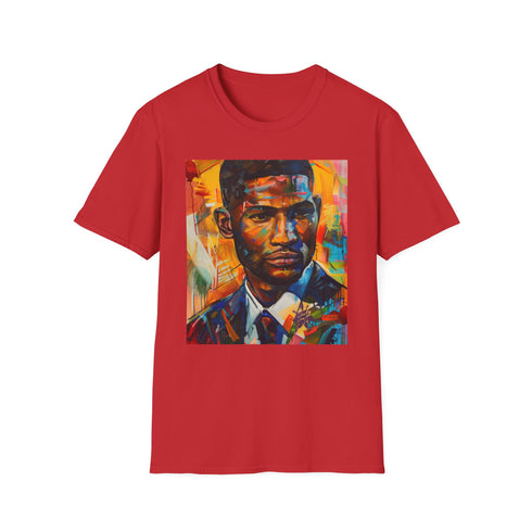 Dynamic charcoal cotton crew neck tee with Usher portrait; regular fit.