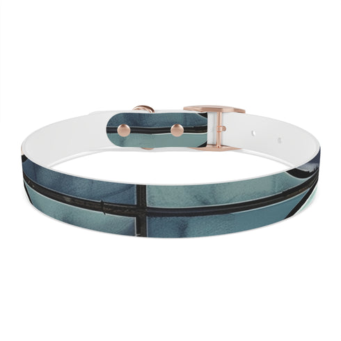 Stylish black onyx M dog collar with artisan tile pattern.