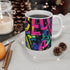 Colorful urban graffiti ceramic coffee mug, 11 oz, sublimation design.
