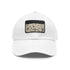 Blooming botanical print baseball cap in white with light brown patch.