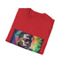 Vibrant charcoal T-shirt features neon color design on soft cotton fabric