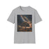 Textured charcoal crew neck t-shirt featuring vibrant Milky Way night sky painting