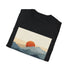 Minimalist charcoal t-shirt featuring sunrise mountain range design.