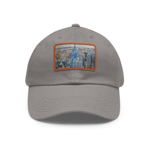 Chrysler Building Cityscape Watercolor Baseball Cap White Light Brown Rectangle Hat