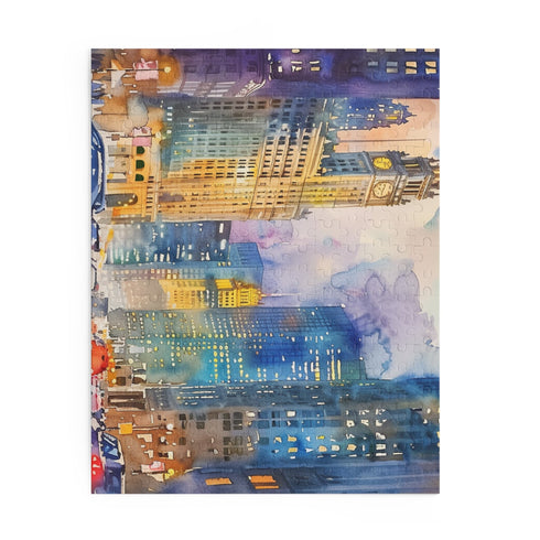Vibrant Chicago skyline watercolor puzzle, 10" x 8" (120 pcs)