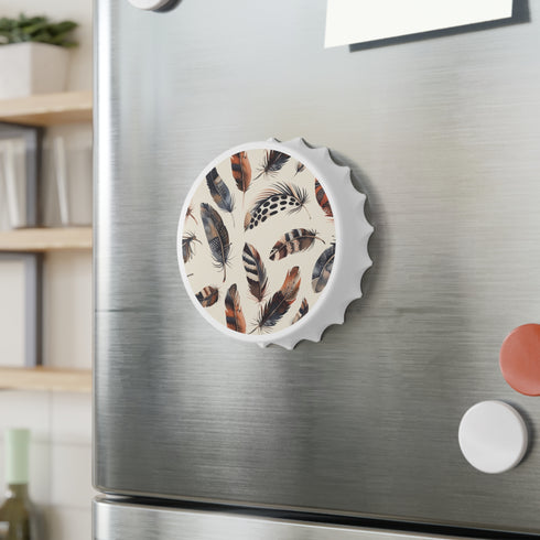 Boho Feathers Bottle Opener in White with Delicate Feather Pattern