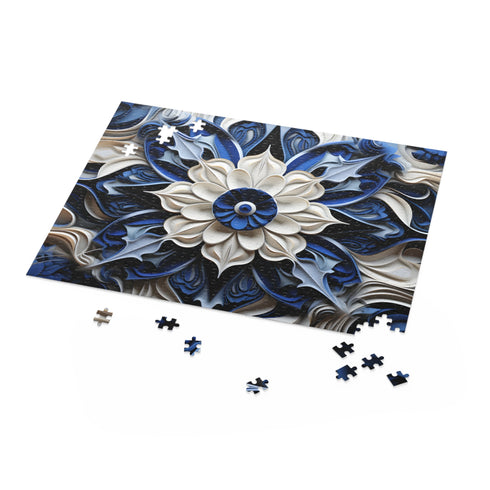 Blue porcelain texture puzzle with mesmerizing repeating pattern - 10"x8" (120 pcs)