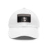 White cotton baseball cap with Jennifer Lawrence signature logo accent.