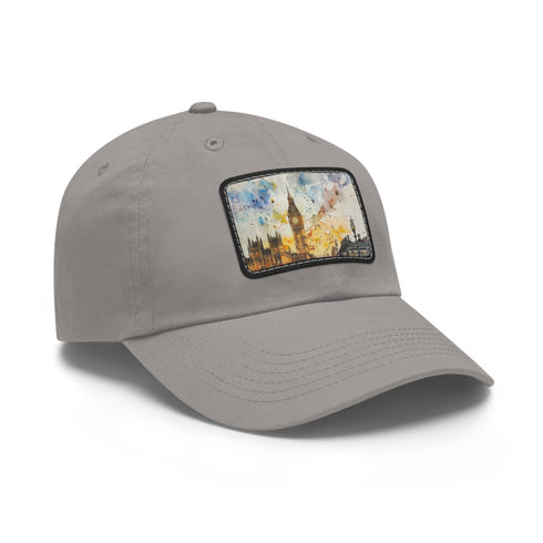 London Skyline Watercolor Baseball Cap, White/Light Brown Cotton Unisex Hat