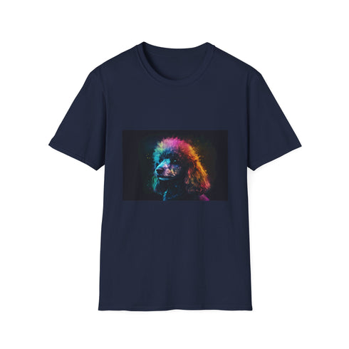 Vibrant watercolor poodle tee in charcoal, inspired by playful brushstrokes.