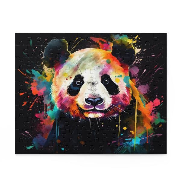 Whimsical watercolor puzzle featuring a joyful panda and colorful flora.