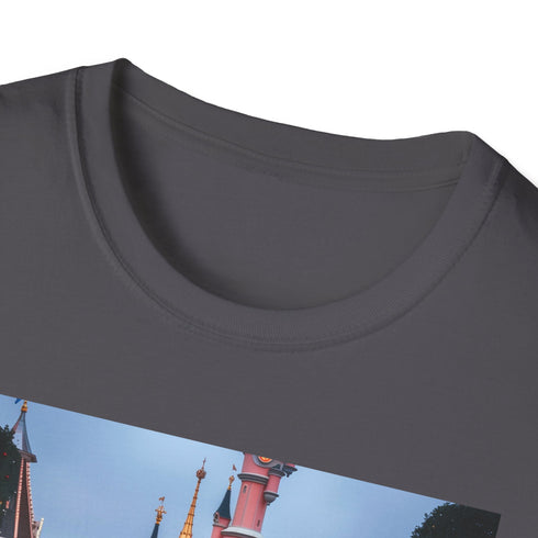 Charcoal Disney castle T-shirt with vibrant details and soft cotton texture