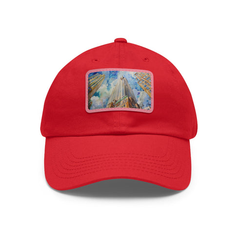 Chrysler Building watercolor hat, white with light brown patch.