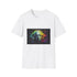 Charcoal crew neck cotton T-shirt with vibrant neon Einstein artwork