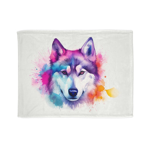 Husky blanket with moon design, celebrating piercing blue eyes spirit.