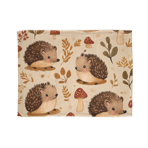Woodland Hedgehogs & Toadstool Mushrooms Plush Fleece Throw Blanket - View 1 | Prints With Passion