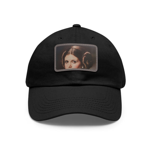 Galactic Princess Leia embroidered white baseball cap, rectangle shape.