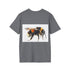Charcoal cotton crew neck tee with vibrant bumblebee watercolor design
