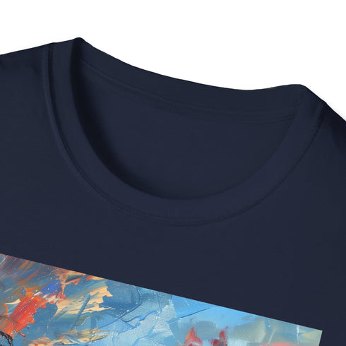 Charcoal cotton T-shirt with vibrant Boracay sunset graphic for summer trends