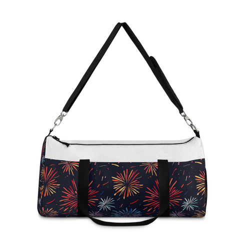 Vibrant fireworks patterned small duffle bag for stylish celebrations.
