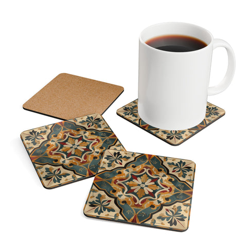 Artisan Tiles Coaster Set: Square Corkwood Summer Pick Kitchen Accessory