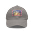 Eiffel Tower watercolor baseball cap with light brown patch.