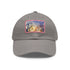 Watercolor Eiffel Tower baseball cap with light brown rectangle patch.