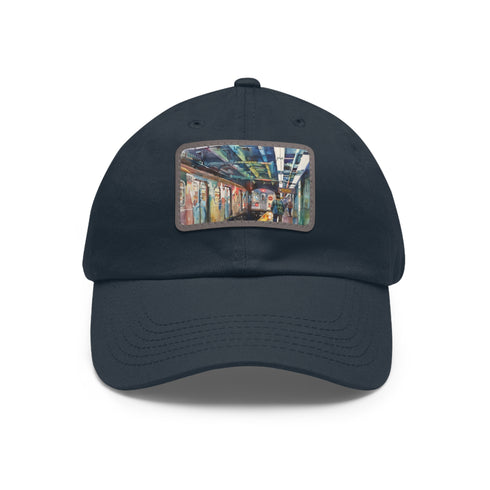 New York Subway Watercolor Cap: White Snapback with Light Brown Patch.