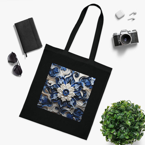 Blue porcelain dreams tote bag - stylish cotton tote in one size.