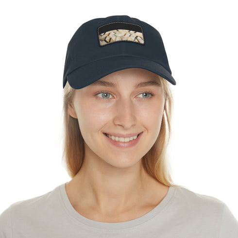 Cream Kilim Chic Baseball Cap with Golden Accents and Unique Texture