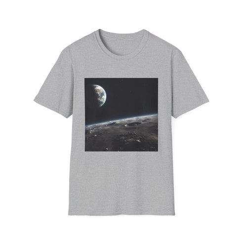 Charcoal cotton T-shirt with ethereal watercolor Earth from space design