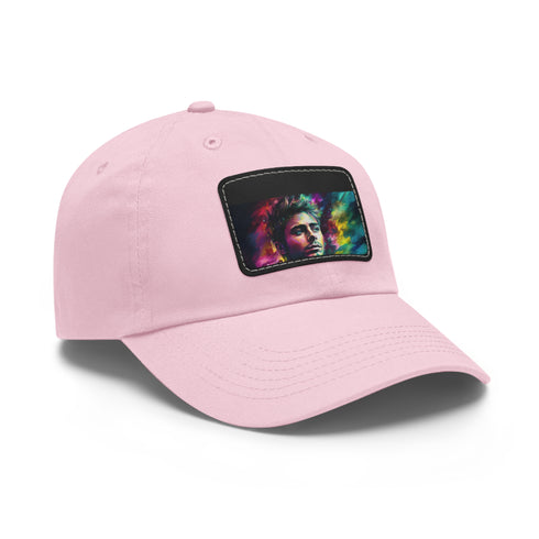 Neon watercolor baseball cap with light brown patch, rectangle shape.