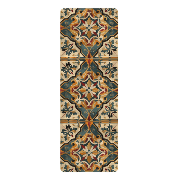 Eco-friendly rubber yoga mat with Artisan Tiles seamless pattern.