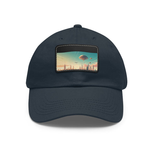Urban skyline white cap with futuristic city design.