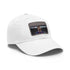White cotton hat with Lionel Messi logo embroidery, rectangular patch variant.