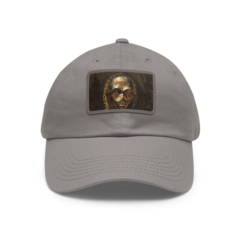 Galactic Gold Protocol Droid Baseball Cap, White hat with light brown patch