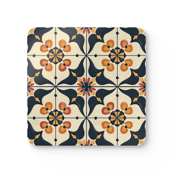Artisan tile corkwood coaster set with seamless pattern for elegant home decor.