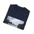 Charcoal cotton crew neck T-shirt with serene sea graphic design