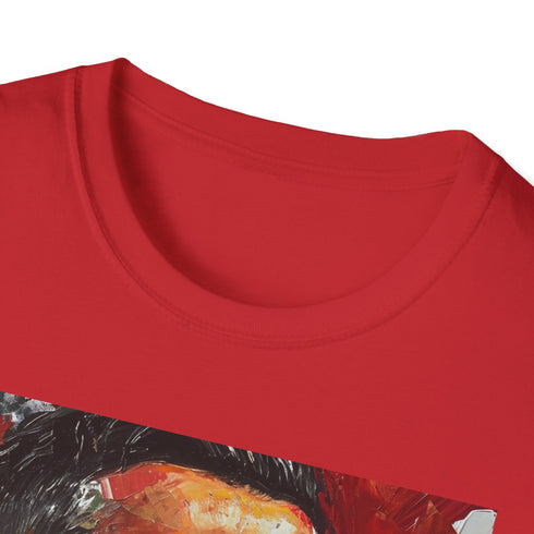 Charcoal crew neck T-shirt with bold watercolor football design