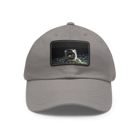 White cotton Galactic Adventures Space Baseball Cap with light brown rectangular patch.