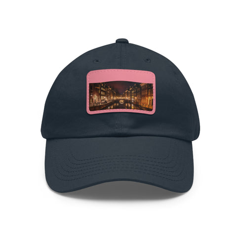 Stylish Amsterdam Canals Night Cotton Baseball Cap Unisex White Rectangle Patch